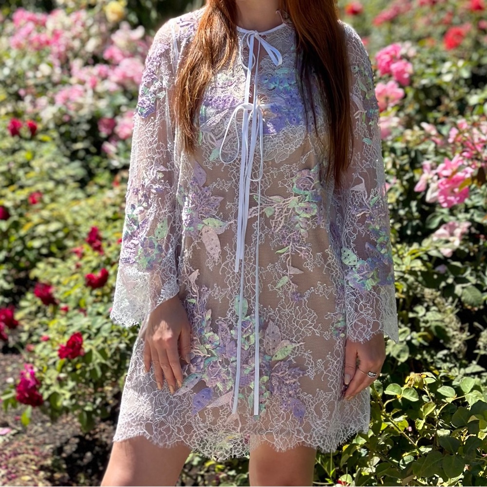 Elie Saab Inspired White Lace Floral Embroidered Cocktail Party Mini Dress